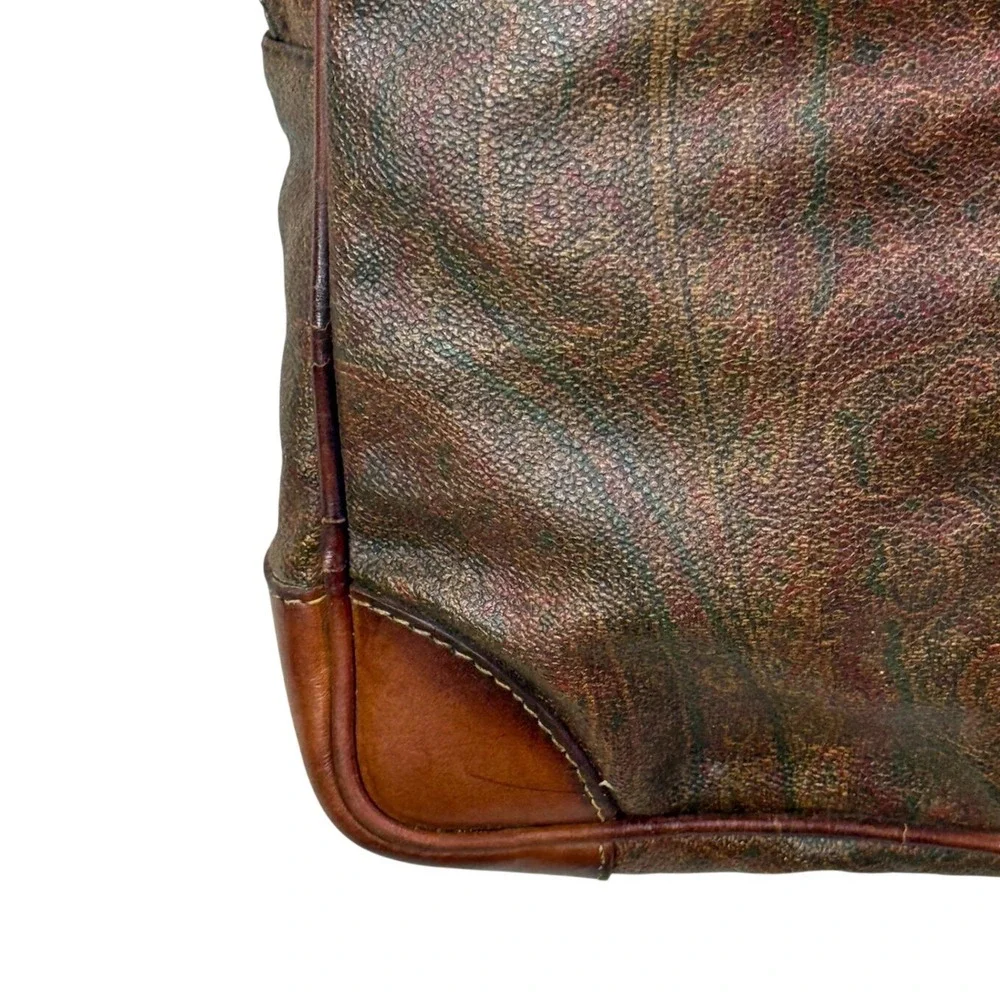 Etro Milano Vintage Paisley Coated Canvas Leather Briefcase Made‎ in Italy Brown